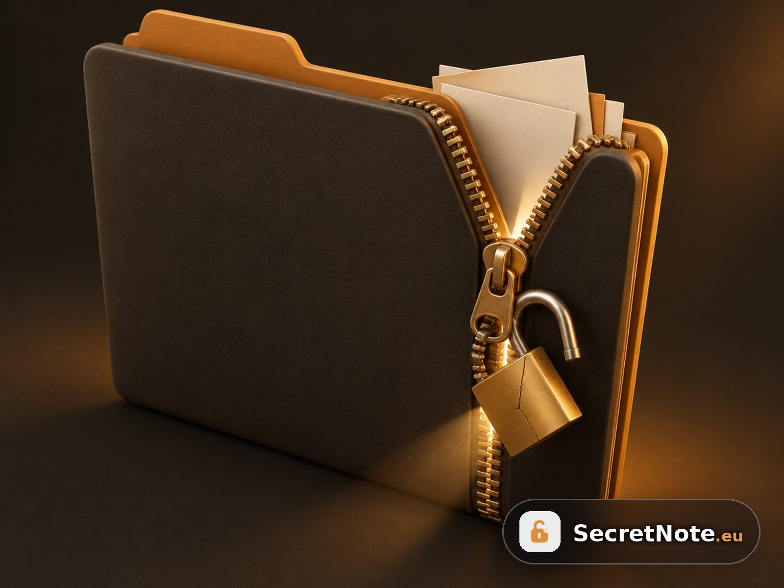 Password protected zip folder with a cracked padlock showing weak zip encryption