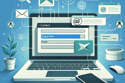 No-code contact form setup showing email integration and drag-and-drop interface