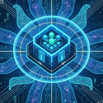 Abstract illustration of data flowing through digital pathways, with locked and unlocked symbols representing encryption at rest versus in transit.