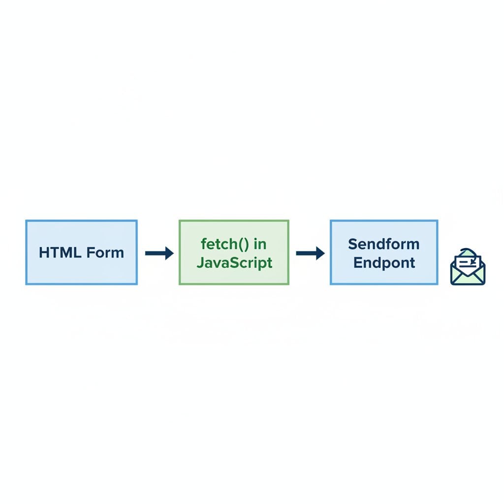 JavaScript fetch form submission flow pointing to a Sendform endpoint URL