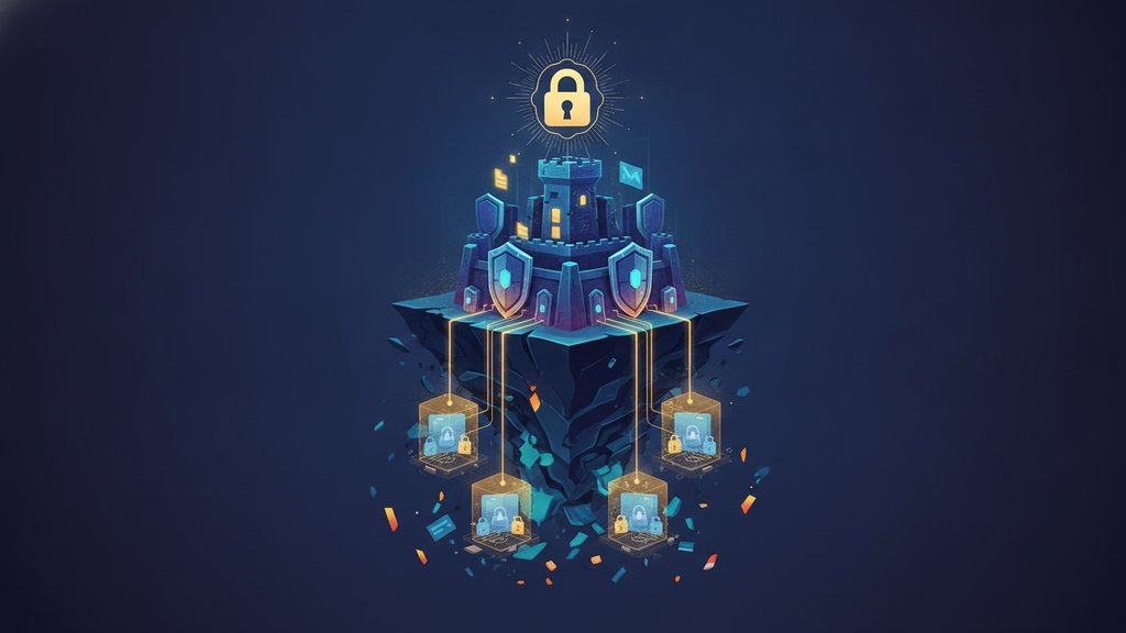 A glowing chain of encrypted locks stretches into the distance, illustrating how forward secrecy protects past messages after a breach.