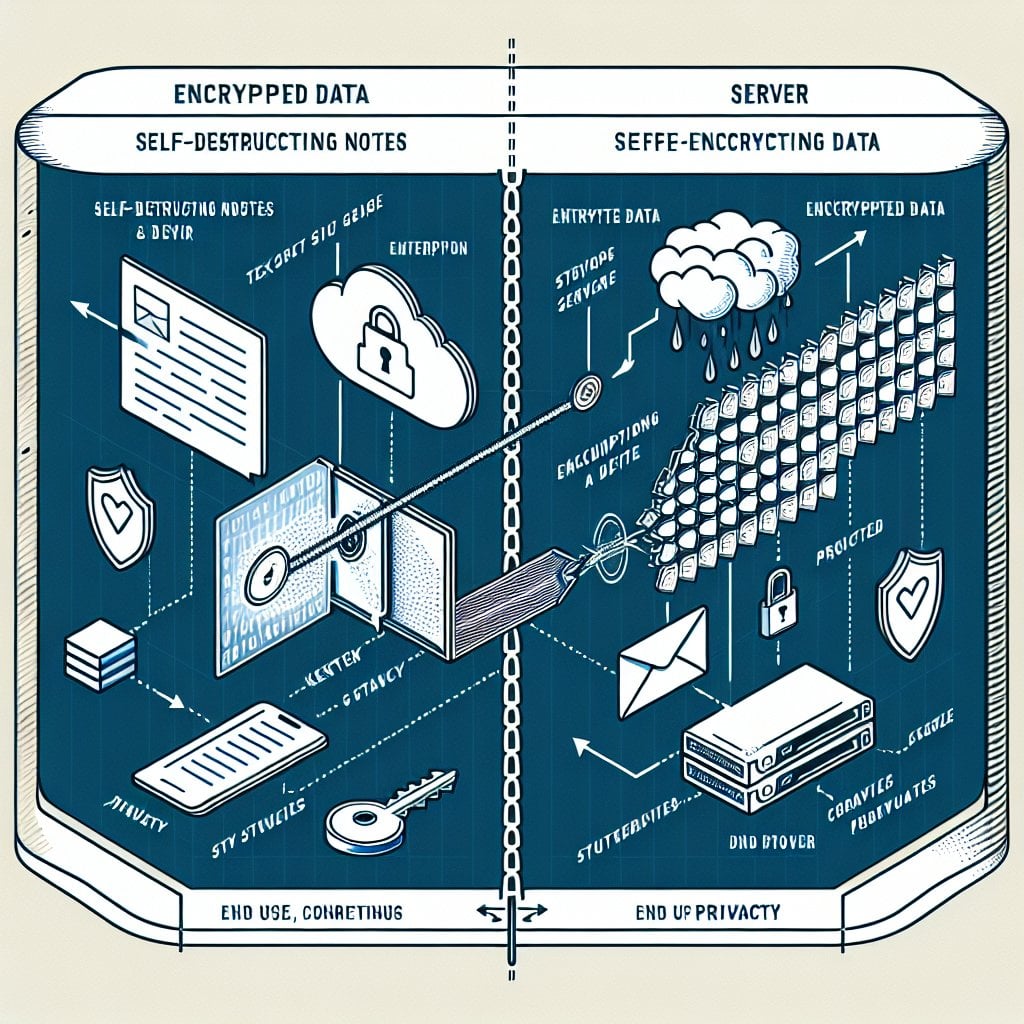 Visual diagram showing how self-destructing notes use encryption and browser security