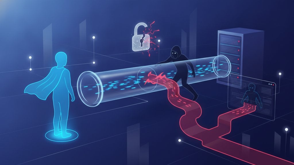 Illustration of a digital lock being breached by a shadowy figure, representing session hijacking threats to online security.
